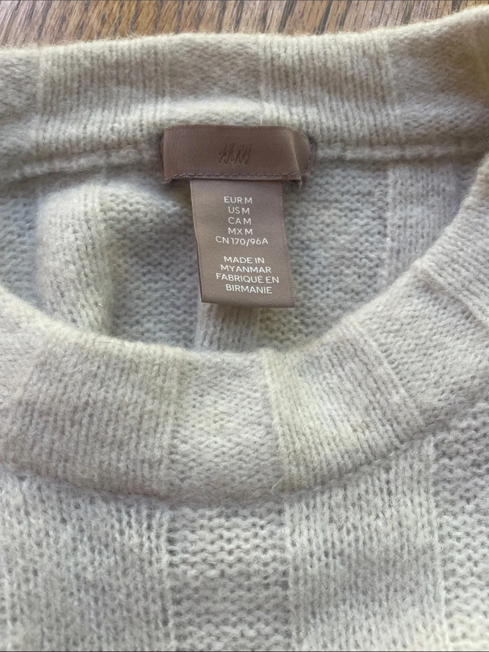 H&M Off White Ribbed Oversized Wool Blend Crewneck Sweater Size M